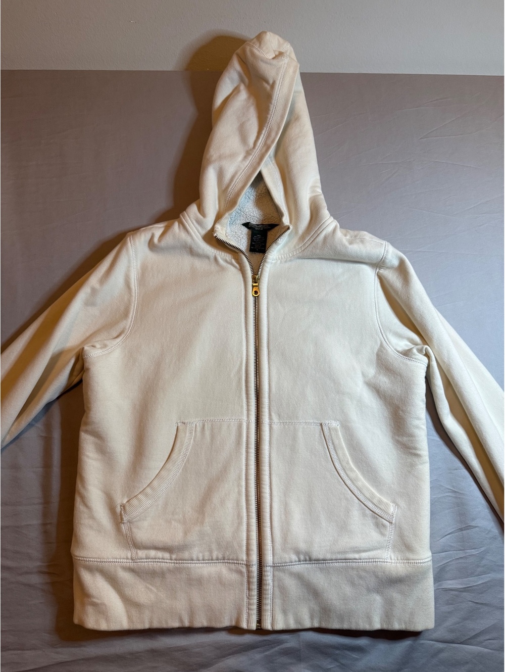 Women’s Eddie Bauer Cream Sherpa Lined Full Zip Hoodie Sweatshirt, Size Large